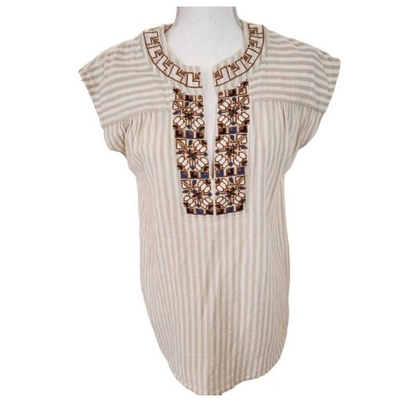 Madewell Womens Beige Embroidered Belize Cover Up Tunic Sleeveless Shirt M - Picture 1 of 5